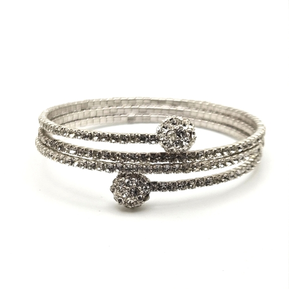 🟢3/$19🟢 Silver Wrap Rhinestone Bracelet Disco Ball Ends - Picture 3 of 6